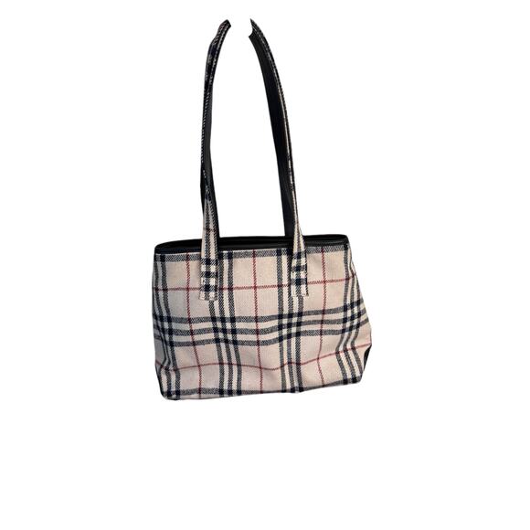 BURBERRY Vintage Wool Nova Check Handbag Tartan Plaid Shoulder Bag Tote EUC - Picture 6 of 7